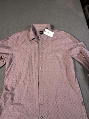 Hugo Boss Red Geometric Pattern Slim Fit Button Down Long Sleeve Shirt Men's Lar